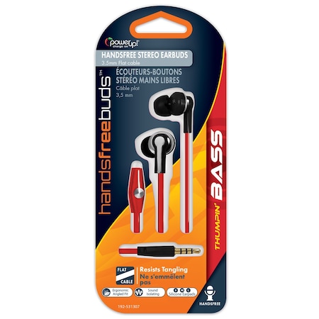 Power Up! Earbuds Flat Cord w/mic-Blk 192-531307